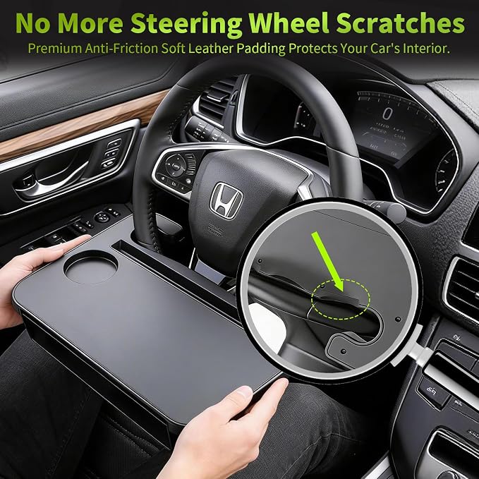 2-in-1 Steering Wheel Tray & Seat Gap Organizer | Portable Steering Wheel Desk with Cup Holder & Pad Slot, Car Food Desk for Laptop, Working, Eating, Multipurpose Accessories - Image 8