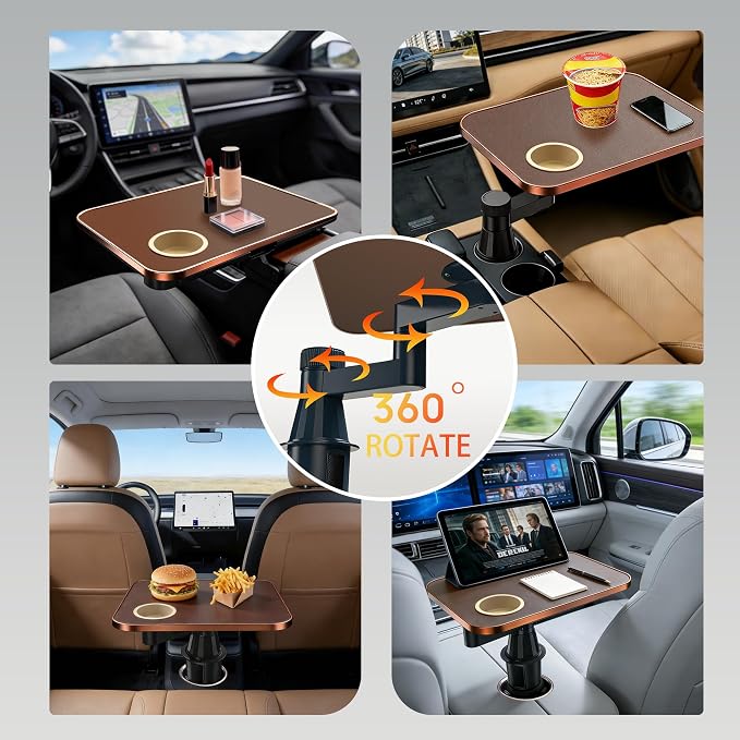 Car Tray & Desk for Laptop, Dual 360° Rotating, Anti-Slip Leather Surface, Steering Wheel Tray, Car Accessories- Compatible with Tesla Model Y/3/S, Ford F150/Explorer/Most Vehicles (Brown) - Image 2