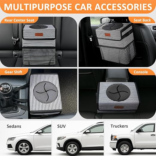 Vankor Car Trash Can with Lid Leak Proof Car Accessories for Women | 2.2 Gallon Cute Hanging Car Trash Bin for Men Car Truck Vehicle Sedan SUV Interior Automotive Garbage Cans, Stripe - Image 5