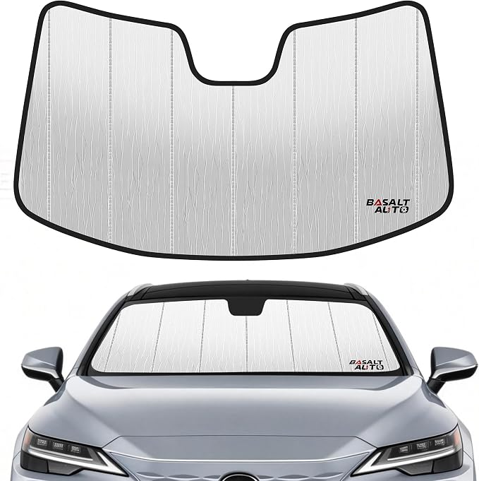 2023-2026 RX Windshield Sun Shade Compatible with 2023-2026 Lexus RX350 / RX350h / RX450h+ / RX500h Silver Reflective Foldable Front Sun Visor Sunshade Protector with Storage Bag Keep Interior Cool by BasaltAuto