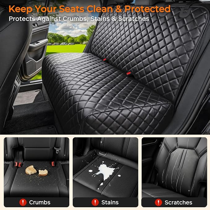 URPOWER Dog Car Seat Cover for Back Seat, Waterproof PU Leather | Non-Slip, Scratch-Resistant Rear Bench Seat Protector for Dogs, Easy to Clean, for Large Sedans & Large SUVs - Image 2