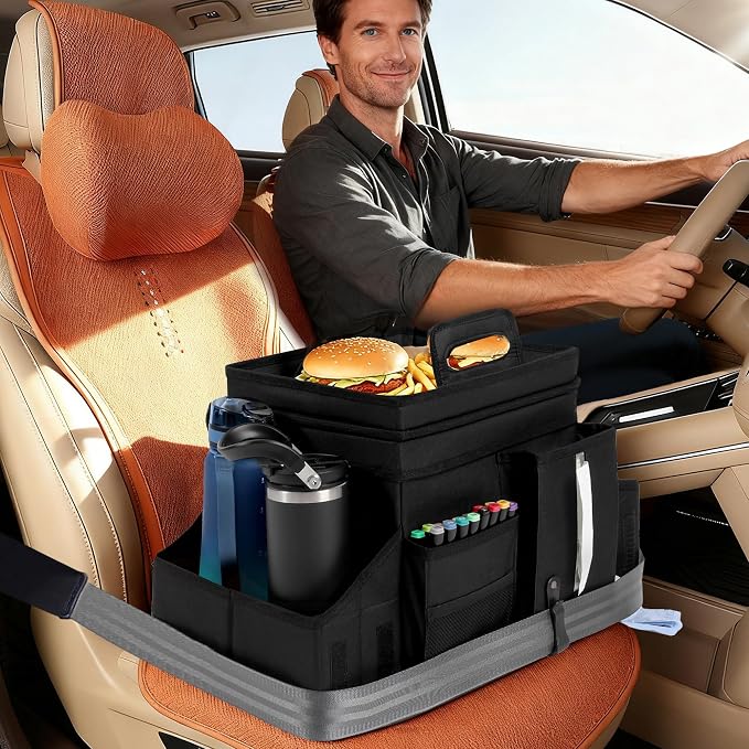 LUVHOMEE Car Organizers and Storage for Backseat & Front Seat - Collapsible Car Caddy w/Headrest Strap, Leakproof Cooler, Lid & Cup Holders | Fits Passenger Seat, Easy-Access Travel Snacks & Drinks - Image 2