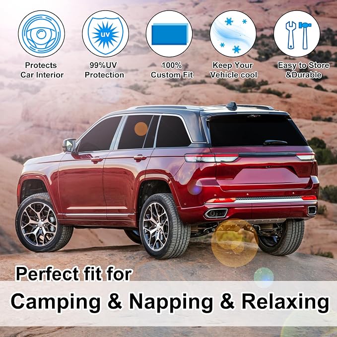 TINGLU Window Shades for Jeep Grand Cherokee 2022-2026(Not for Grand Cherokee L&Jeep Cherokee) 8PCS Accessories Car Side Full Windows Rear Windshield Sun Shade Camping Sun UV Rays Privacy Protection - Image 6