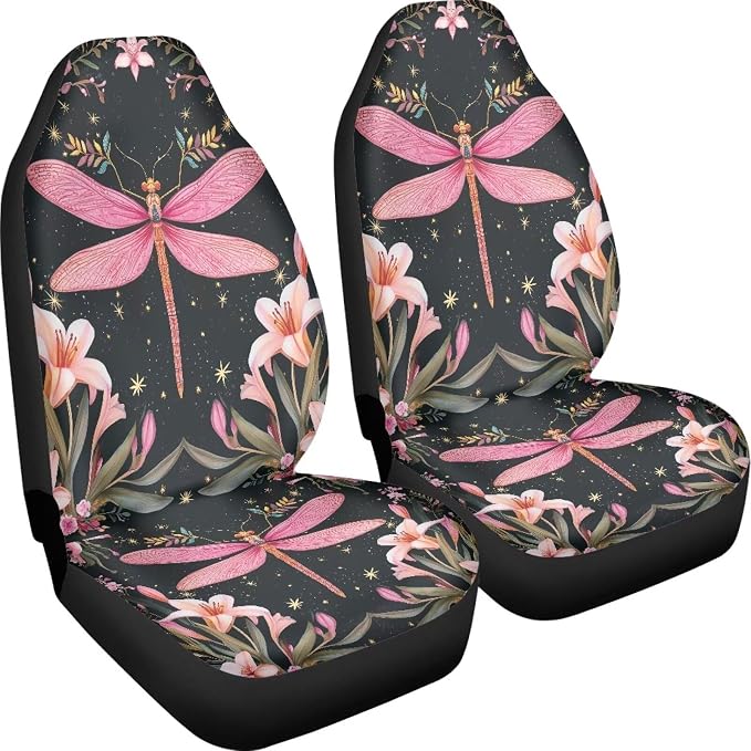 Dragonfly Floral Print Car Seat Covers Washable Seat Protector for Women Men Automotive Vehicle Seat Covers Car Interior Accessories for Cars, Sedans, Trucks, SUVs Universal - Image 3
