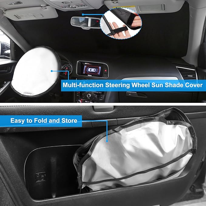 Windshield Sun Shade for 2016-2025 2026 Volvo XC90 Accessories | Full covered for windshield, Foldable & Durable, Block UV Rays, Reduce Heat, Easy to install, Keep Car Cooler - Image 5