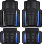 CAR PASS Heavy Duty Rubber Car Floor Mats, Deep Waterproof Car Floor Mats All Weather, Aluminum Film Floor Mats for Cars Non-Slip Universal Trim to Fit for SUVs Trucks Sedans Vans, Black Blue Metallic by CARPASS