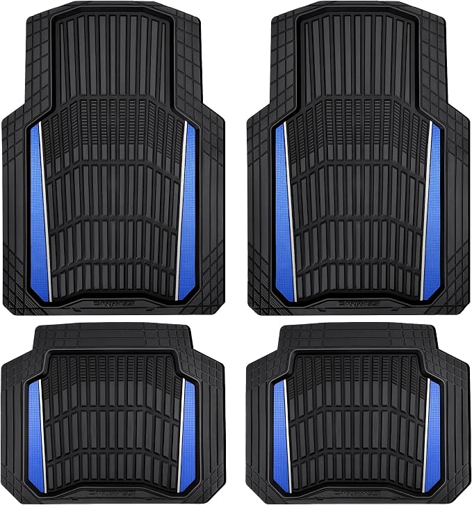 CAR PASS Heavy Duty Rubber Car Floor Mats, Deep Waterproof Car Floor Mats All Weather, Aluminum Film Floor Mats for Cars Non-Slip Universal Trim to Fit for SUVs Trucks Sedans Vans, Black Blue Metallic by CARPASS