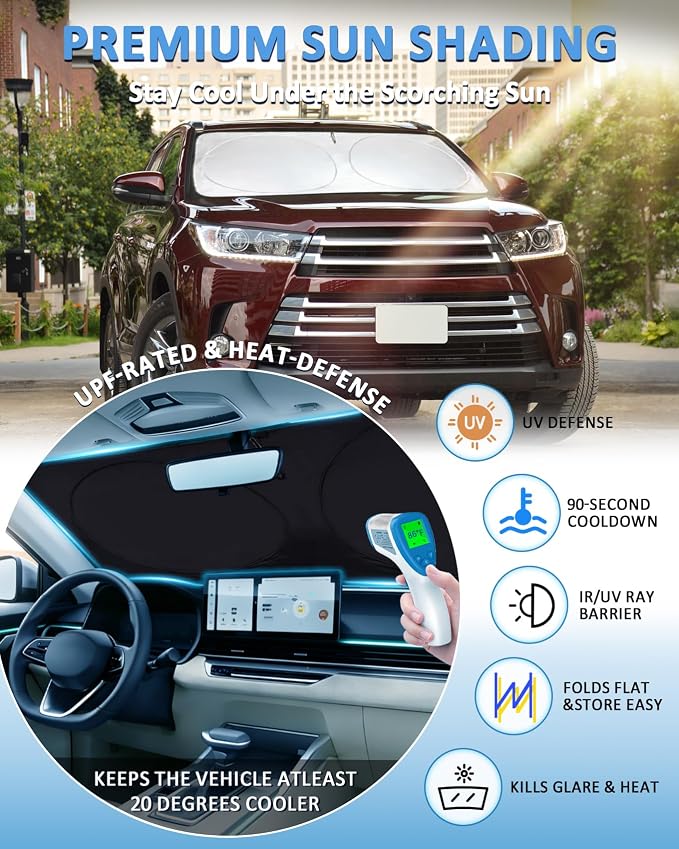 Windshield Sun Shade for Toyota Highlander 2014-2017 2018 2019 Sun Visor | Window Shield Protector Sun Cover Foldable Block UV Rays Car Accessories - Image 2