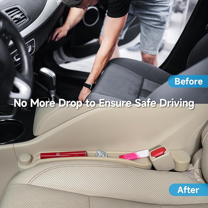 Givifive Car Seat Gap Filler Organizer 2Pack Soft Foam 3IN1 Multifunctional | Seat Side Gap Filler Strip with Slot & Hook Universal Fit Car SUV Truck Fill The Gap Between Seat & Console (Standard Beige) - Image 2