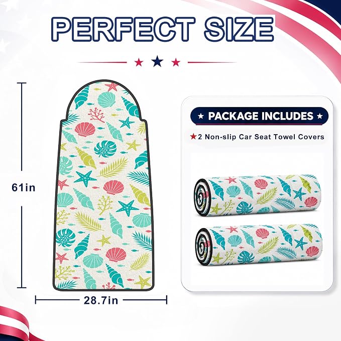 Car Seat Towel Cover 2 Pack for Front Seats, Sweat Absorbent Car Seat Protector with Non-Slip Backing, Waterproof Towel Car Seat Covers for Runners, Gym, Swimming, Beach, Coastal Seashell - Image 7