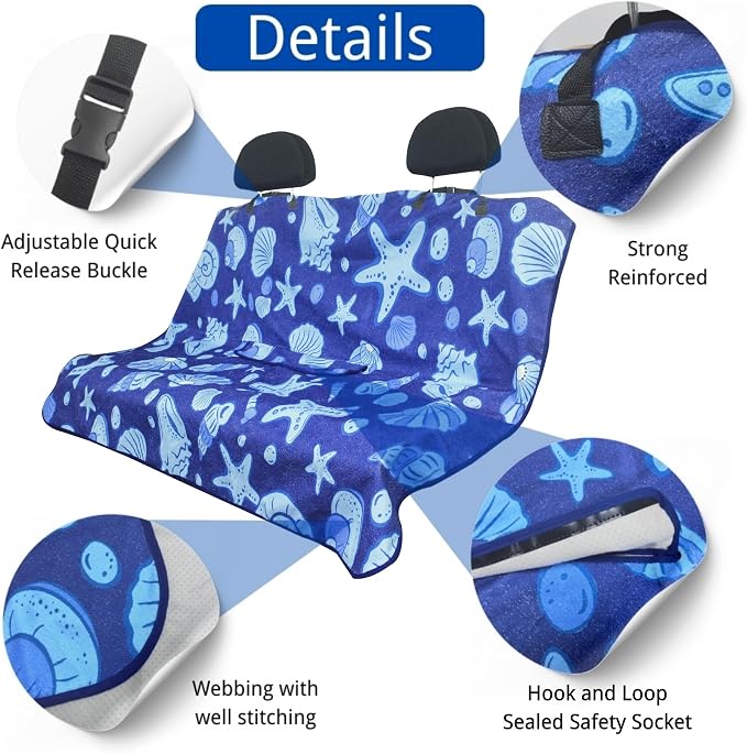 Waterproof Back Seat Cover for Dogs and Kids, Car Seat Protector Under Baby Car Seat, Child and Dog Car Seat Cover Blanket for Rear Bench(Conch Shells Starfish, Rear Bench Seat Towel) - Image 8