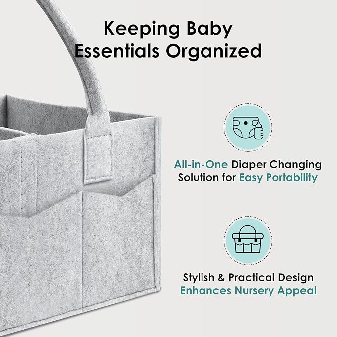 HIPHOP PANDA 2-Pack Diaper Caddy Organizer - Nursery Storage Bin & Car Organizer for Diapers, Wipes, and Baby Essentials - Dual-Color Solid Set (Dark Grey/Grey), Regular Size - Image 6