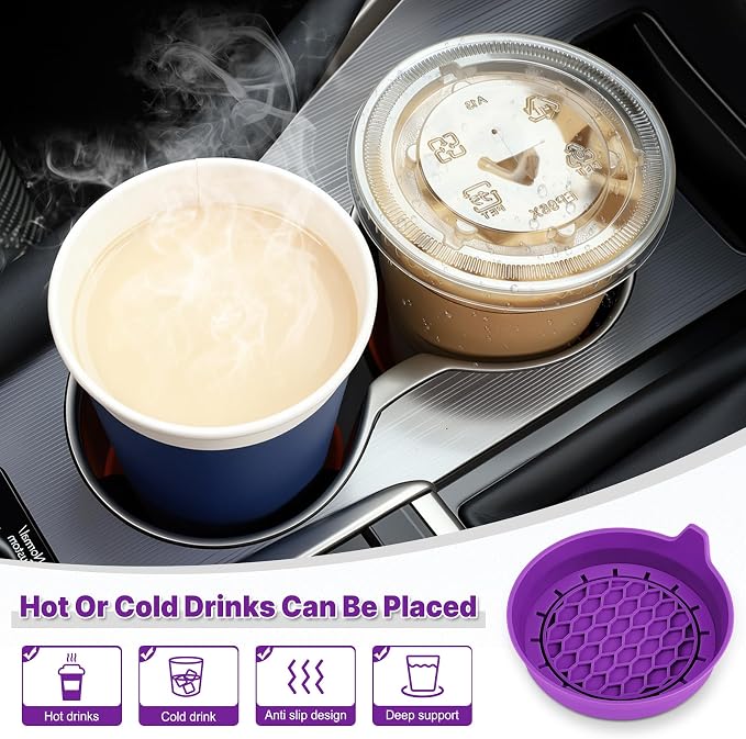 Car Cup Holder Coaster, Silicone Cup Holder Insert, Universal Non-Slip Cup Holders, Car Accessories Interior for Women and Man 4 Pack Purple - Image 3