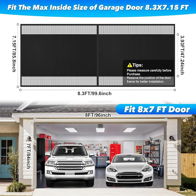 Privacy Garage Door Screen Blackout for 1 Car Garage- 8x7FT Heavy Duty Magnetic Garage Screen, Thicker 265g/㎡ Mesh, Hands Free, Magnetic Privacy Garage Screen Door - Image 2