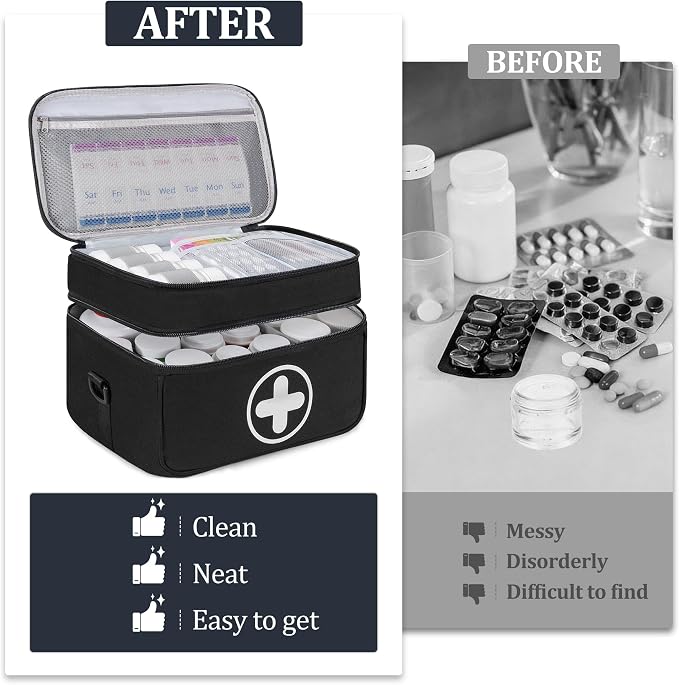 Medicine Storage Bag, 2 Layer Pill Bottle Organizer Storage Bag Empty | Lockable Medical Travel Bag with Adjustable Divider, Suitable for Pills, Vitamins, Fish Oil, Medical Supplies - Image 6