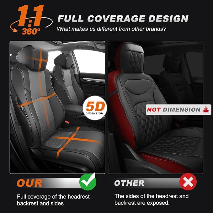 Custom Fit Seat Covers for Honda Accord 2018-2022 | EX-L,Touring,Sport,EX,Hybrid-Faux Leather Waterproof Airbag Compatible Accord Seat Covers Full Set Black&Gray(Not for LX) - Image 4