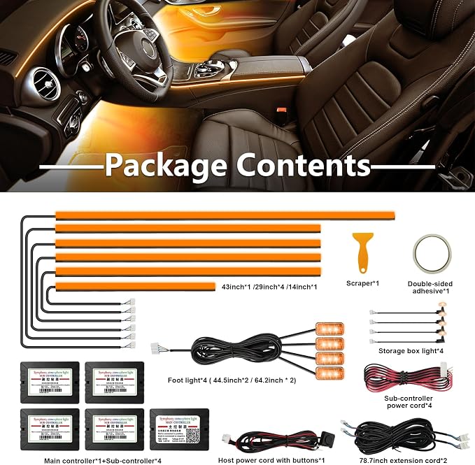 Acrylic Interior Car Lights, Car Accessories 14 in 1 Car LED Strip Lights with APP Control - Image 5