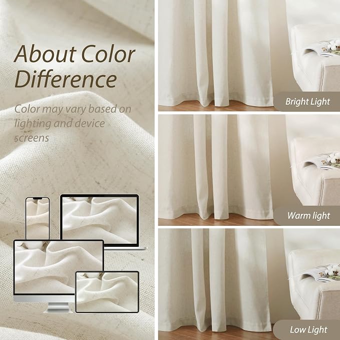 RYB HOME Linen Sheer Curtains 2 Panels for Living Room, Semi Transparent Privacy Drapes with Rod Pocket Farmhouse Style Window Treatments for Bedroom, Linen, 38" W x 84" L - Image 6