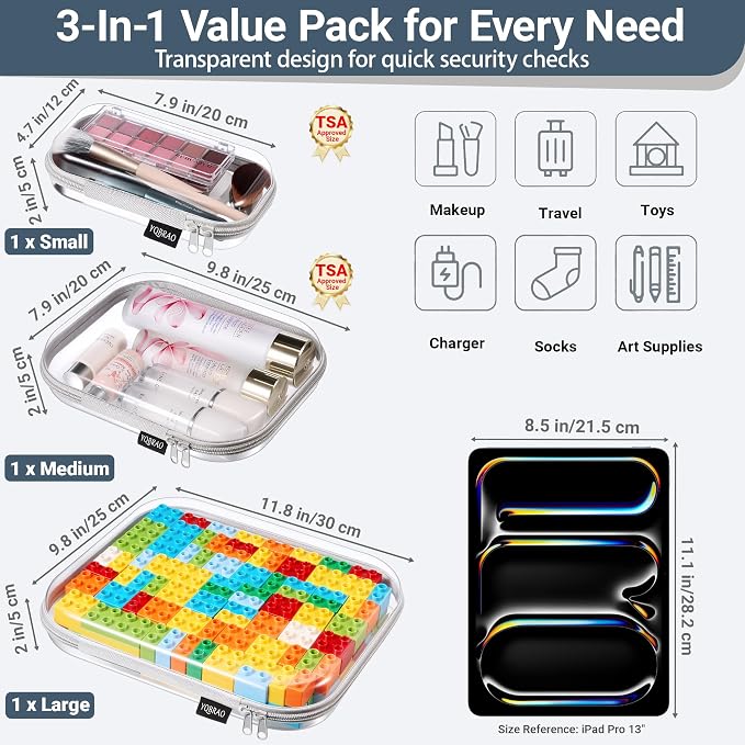YQBRAO Clear Hard Shell Organizer Set, 3-Pack, Gray | Large, medium & small rigid PET organizers for office, travel, electronics and everyday organization - Image 4