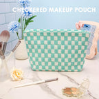 Checkered Makeup Bag for Purse, Small Flat Cosmetic Pouch,Arctic Blue | Cute Zipper Makeup Organizer for Women, Travel Essentials, Toiletries, Makeup Brushes, Beauty Accessories&Bridesmaid Gifts - Image 2