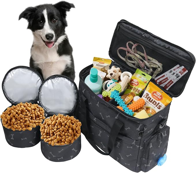 MYDAYS Dog Travel Bag, Pet Luggage Suitcase, Weekend Tote Carrier with Collapsible Bowl (Black1) by MYDAYS