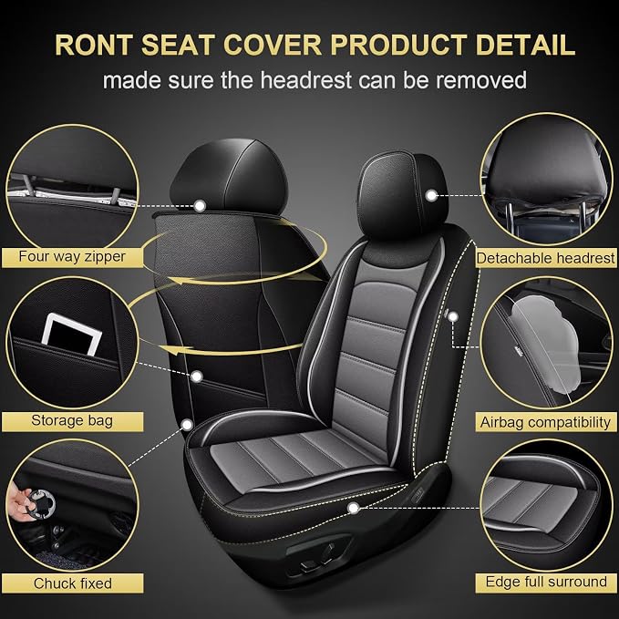 Car Seat Covers for Chevrolet/Chevy Cruze 2011-2019 Full Set(5 Seats) | Luxury Fuax Leather, Waterproof, Airbag Compatible, Easy to Install, Scratch‑Resistant Seat Protection,Black&Grey - Image 3