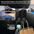 Blusabaca 2PCS Car Seat Headrest Hooks, Purses Bags Holder, Black | PU Leather, Double Metal Back Storage Hangers for Grocery Bags Handbags Bottles Coats Phones, Car Accessories Organization - Image 3