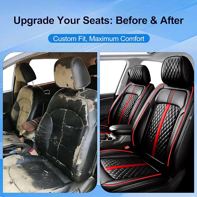 Fit Elantra Seat Covers Custom Fit for Hyundai Elantra 2017-2026, Full Set | Premium Leather Full Coverage Protectors, Waterproof, Breathable, Scratch Resistant, Easy Wipe, Airbag Compatible, RedTrim - Image 4