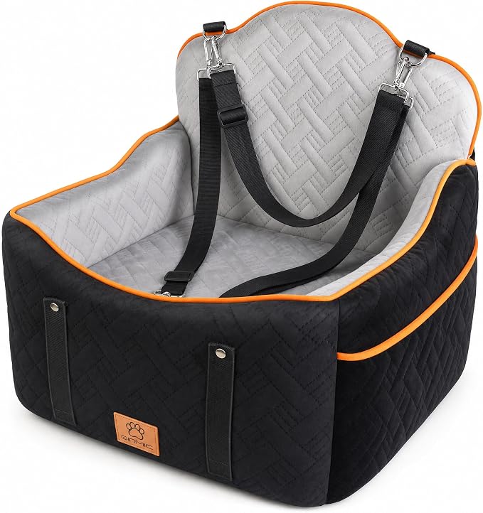 GINMIC Dog Car Seats for Small Medium Dogs up to 35 lbs – Dog Booster Car Seat with 5.3-Inch Memory Foam, Dual Safety Leashes, Detachable Washable Cover & Storage Pockets, Soft Travel Dogs Bed (Black) - Image 2
