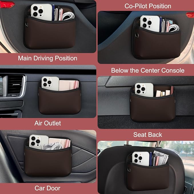 Accmor Universal Car Side Pocket Organizer, PU Leather Car Pocket Pouch for Car Seat, Door, Window, Console, Cards Trash Cell Phone Sunglasses Holder for Car, Brown - Image 6