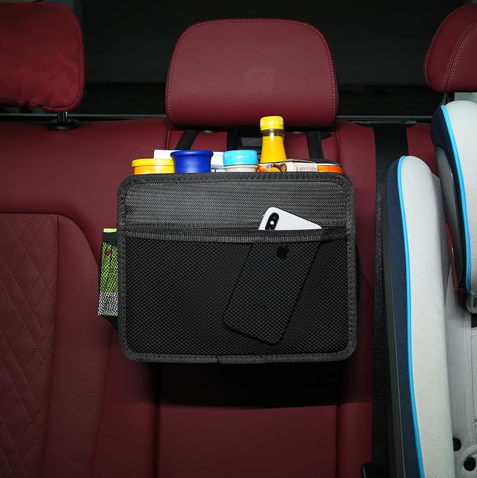 Car Seat Back Organizer Hanging Bag [2025 UPDATED] Foldable Backseat Storage Caddy with 5 Compartments & Adjustable Straps, Fits for Front/Back Headrest, Ultra-Durable - Black - Image 8