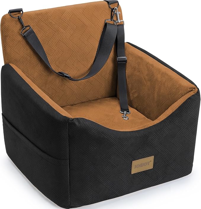 JOEJOY Dog Car Seats for Small Medium Dogs Under 35lbs, Dog Booster Seat with Detachable Washable Cover and Cushion, Memory Foam Pet Car Seat with Safety Belt and Storage Pockets (Brown) by JOEJOY