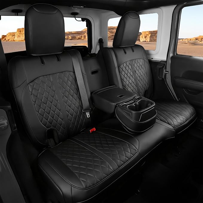 RIDEPOSH for Jeep Wrangler Leather Custom Car Seat Covers Full Set 4 Door | 2018-2026 JL, with Rear Cup Holder, Not for 4XE, Luxury Waterproof Protector, 40/60 Spilt, 5 Seats, Full Coverage, Durable by RIDEPOSH
