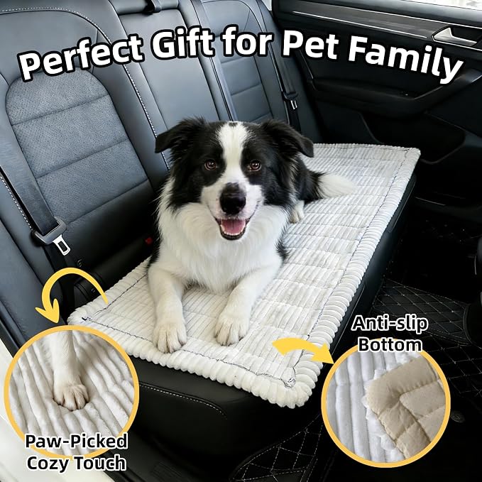 Soft Plush Dog Car Seat Cover & Sofa Protector, Non-Slip Mat (23.6''×70'') | Soft plush travel seat protector for backseat or sofa. Non-slip bottom, machine washable, includes storage bag (White) - Image 6