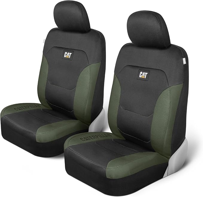CAT Flexfit Green Black Seat Covers for Cars, Trucks, & SUV - (2) Front Car Seat Cover Front Seat Protectors - Airbag Compatible Seat Covers for SUV Interior Covers & Truck Seat Cover Car Accessories by Unknown