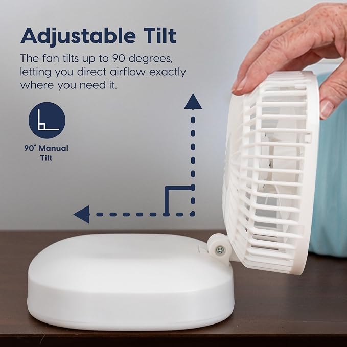 IRIS USA 5" Battery Operated Travel Fan, D-Battery Powered, Camping, White | Compact Foldable Personal Fan, Portable Travel Mini Desk Fan, Office Bedside Picnic Camping Outdoor - Image 4