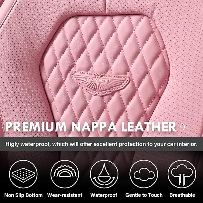 Coverado Seat Covers, Car Seat Covers Front Seats, Pink Car Seat Covers, Waterproof Auto Seat Covers, Seat Cushion, Front Seat Covers Leatherette Car Seat Protector Universal Fit Most Cars - Image 5