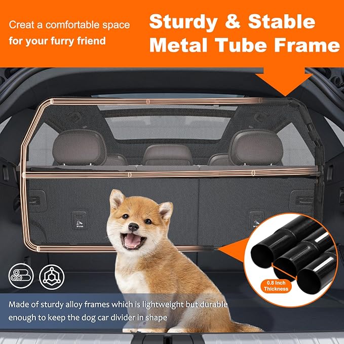 Dog Car Barrier for Back Seat & Trunk - 46" Wide for Compact SUV and Cars | Sturdy Metal Frame & Transparent Net Mesh Car Dog Barrier Tear-Resistance Full Cover Anti-Escape Visible Car Divider for Pet - Image 5