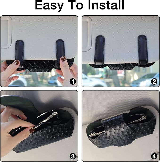 KINIVA Sunglasses Holder for Visor - Leather Glasses Case with Clips for All Car Models (Black) - Image 4