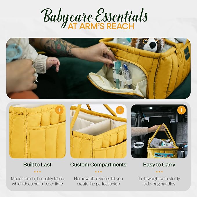Baby Diaper Caddy Basket Organizer-Sturdy, Breathable & Washable - Stylish Storage, Portable, Car Caddy Organizer, Nursery, Baby Gift Registry Newborn Essentials (Yellow) - Image 6