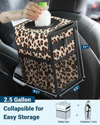 Capolo Car Trash Can with Lid, Leakproof Car Garbage Can Car Trash Bag | Waterproof, Trash Can for Car, 3 Mesh Pockets, Mini Hanging Vehicle Car Trash Bin, for Back/Front Seat (Leopard,2.5 Gal) - Image 2