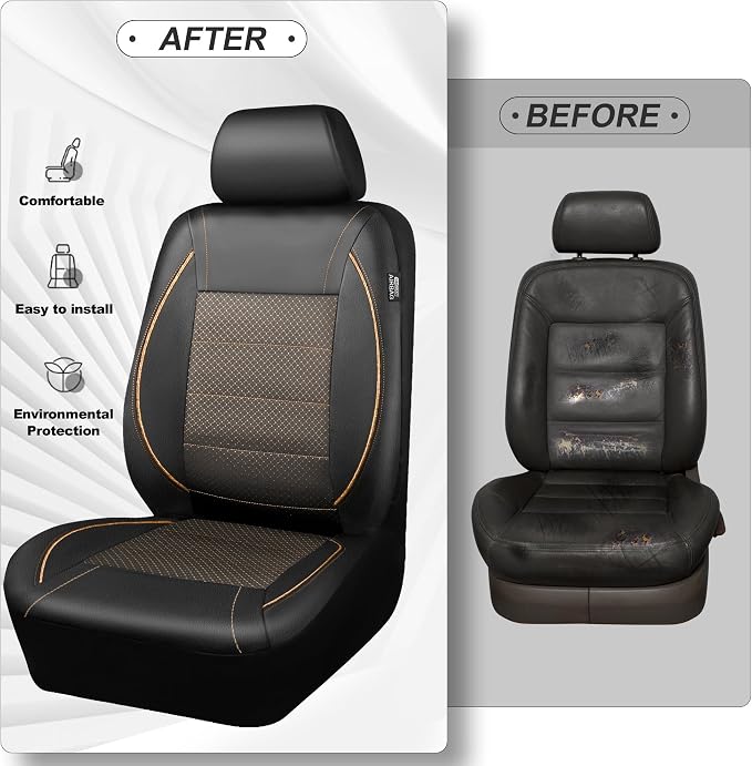 CAR PASS Piping PU Leather Car Seat Cover Full Set,Inside Zipper Design and Reserved Opening Holes,Airbag Compatible,Universal FIT for Car, SUVs,Van,Small Trucks（Full Set, Black & Gold） - Image 6