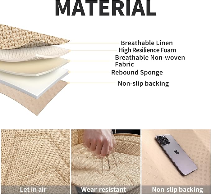 Linen Front Car Seat Covers Cloth Fabric Automotive Seat Protectors | Breathable Durable Anti-Slip All-Season Comfort Easy to Install Universal Fit for 95% of Cars Trucks SUVs Vans (Beige, 2PCS) - Image 7