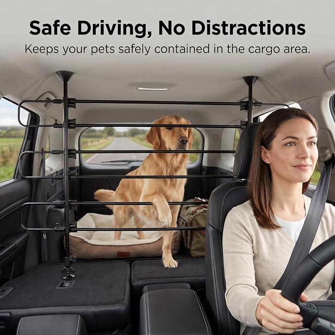 Adjustable Dog Car Barrier for SUV Cargo Area Pet Divider | Tool-Free Quick Release Install, Universal Fit Hatchback Wagon Jeep, Distraction-Free Safe Driving - Image 2