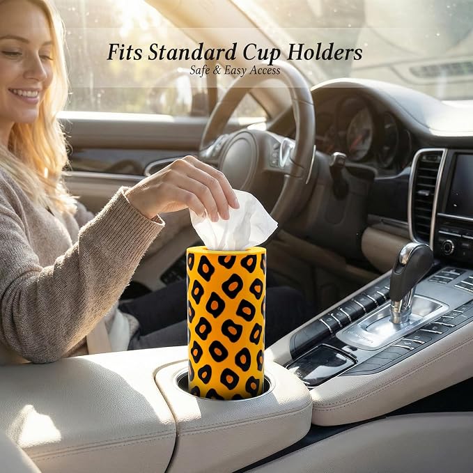 Car Tissues Cylinder for Cup Holder - Refillable Round Tissue Canister with 2 Packs Tissue - Cheetah Print Car Decorations Interior Accessories for Women & Men - Trendy Aesthetic (Leopard Print) - Image 3