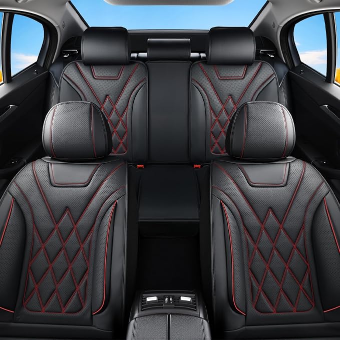 Fit Canyon Car Seat Covers for GMC Canyon 2015-2025 2026 - Luxury Leather, Anti-Slip, All-Weather Seat Cushions, Waterproof & Breathable, Airbag Compatible, Full 5-Seat Set (Redline) - Image 9