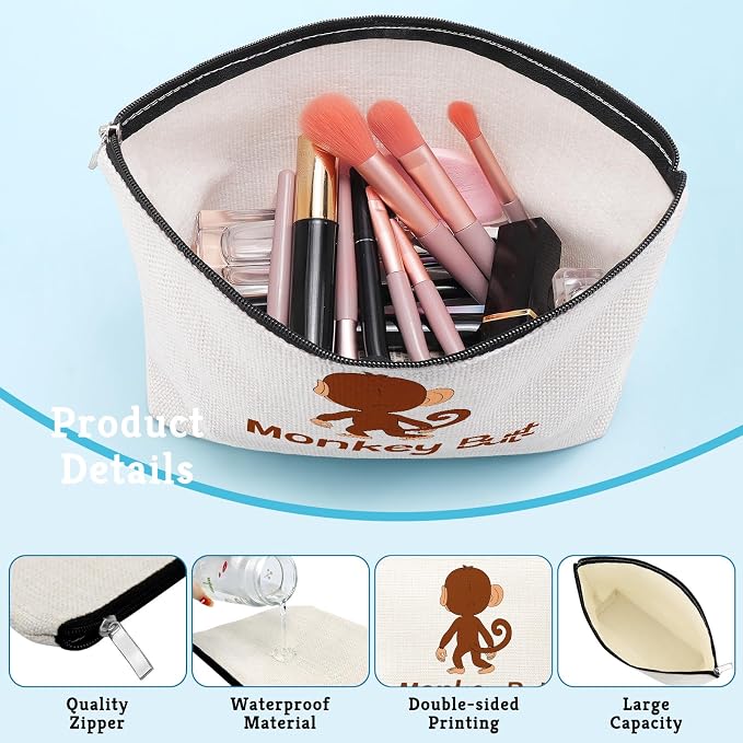 Cute Monkey Print Makeup Bag Monkey Lover Gift for Daughter Animal Monkeys Lovers Women Girls Sister Best Friend Mom Pet Coworker Graduation Mothers Day Christmas Birthday Cosmetic Bag with Zipper - Image 5