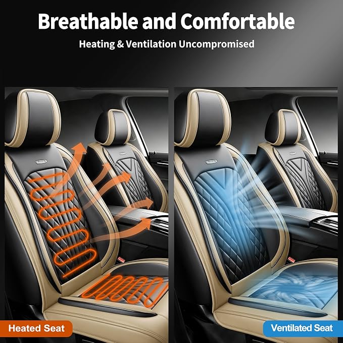 for Subaru WRX 2015-2026 Car Seat Covers, Full Set, Beige | Luxury Full Coverage Leather Seat Protectors, Waterproof Breathable, Non-Slip, Easy to Install, Airbag Compatible, All-Season - Image 5