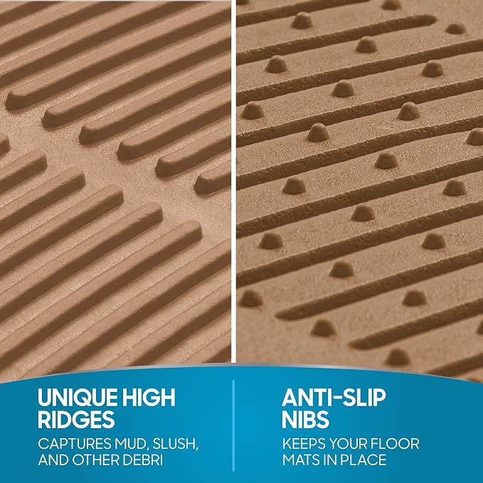 BDK ProLiner Floor Mats for Cars Trucks SUV, 2-Piece All-Weather Car Mats with Universal Fit Design, Durable Car Floor Mats with Capture Ridges, Waterproof Rubber Floor Mats for Cars (Beige) - Image 6