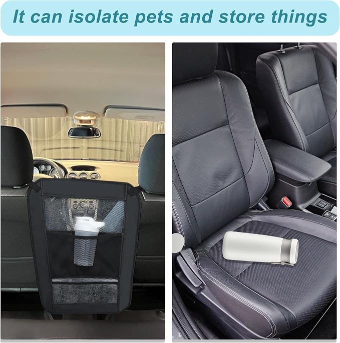Dog Car Net Barrier, Secure Dog Car Barrier Behind Front Seat, Mesh Separator for Dogs, Dog Net for Car Back Seat Barrier for SUVs and Trucks, Black - Image 2